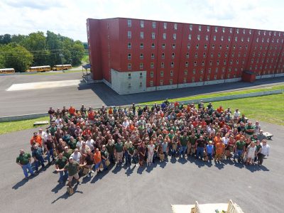 Overhead view of group of Sazerac employees
